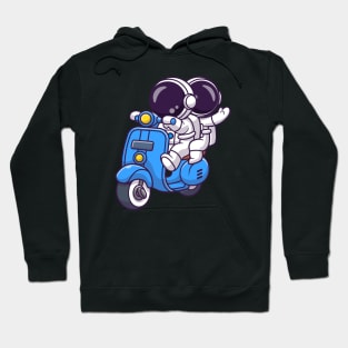 Cute Couple Astronaut Riding Scooter Cartoon Hoodie